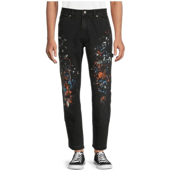 No Boundaries Men's Carpenter Pants Black Paint Splatter Streetwear Size 28 x 30 - Picture 1 of 6